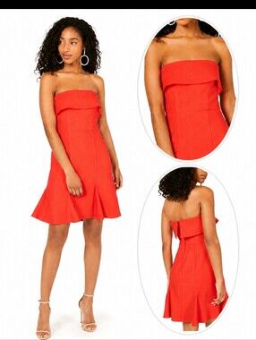 New Tangerine Orange Fit + Flare Strapless Tulip Hem Mini Dress NWT Sz XS